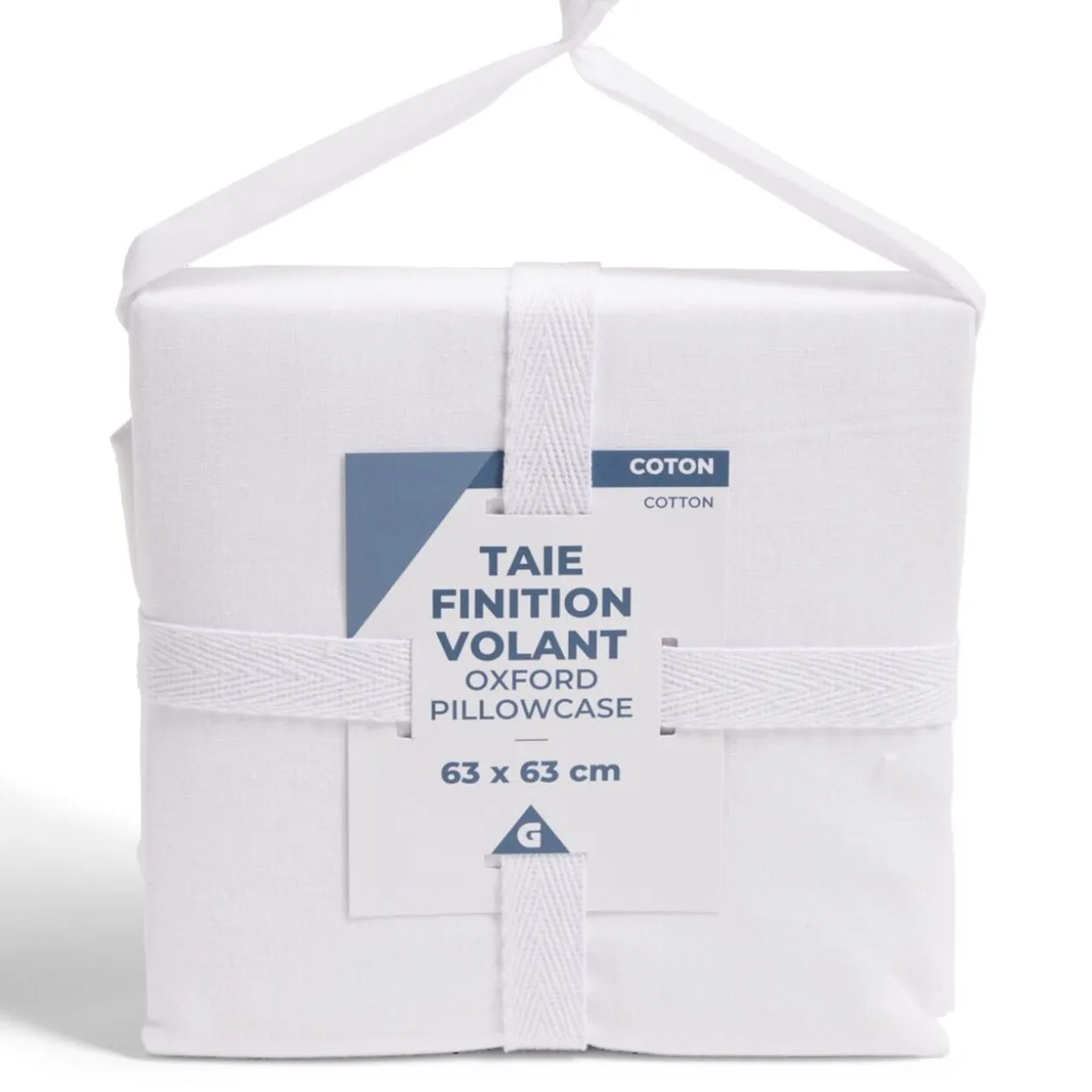 Taie d'oreiller 63x63cm 100% coton finition volant blanc