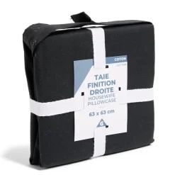 Taie d'oreiller 63x63cm 100% coton finition droite noir < Gifi