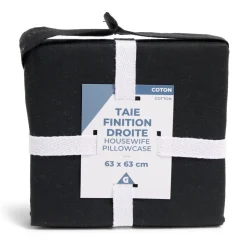 Taie d'oreiller 63x63cm 100% coton finition droite noir < Gifi