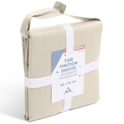 Taie d'oreiller 50x70cm 100% coton percale finition droite beige