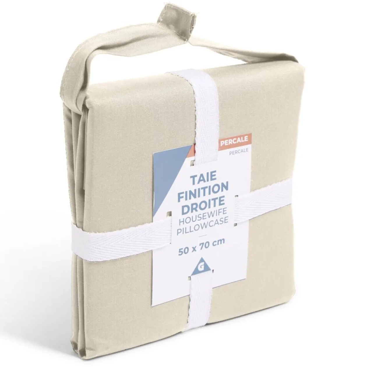 Taie d'oreiller 50x70cm 100% coton percale finition droite beige