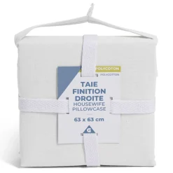 Taie d'oreiller 63x63cm polycoton finition droite blanc < Gifi Best
