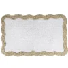 Tapis de bain rectangulaire contour vague coton blanc et beige 50x80cm
