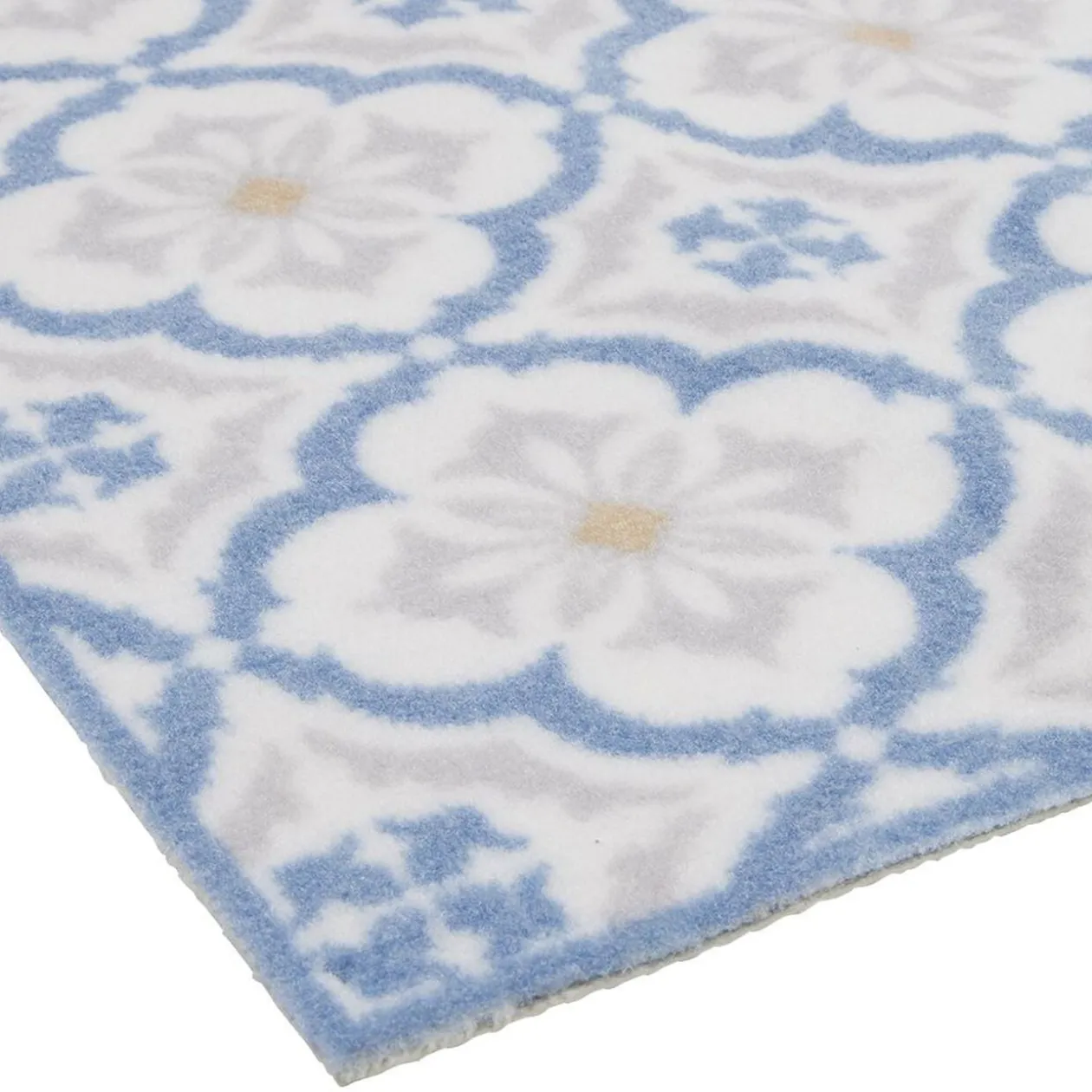 Tapis de cuisine imprimé carreau de ciment bleu et blanc 80x50cm