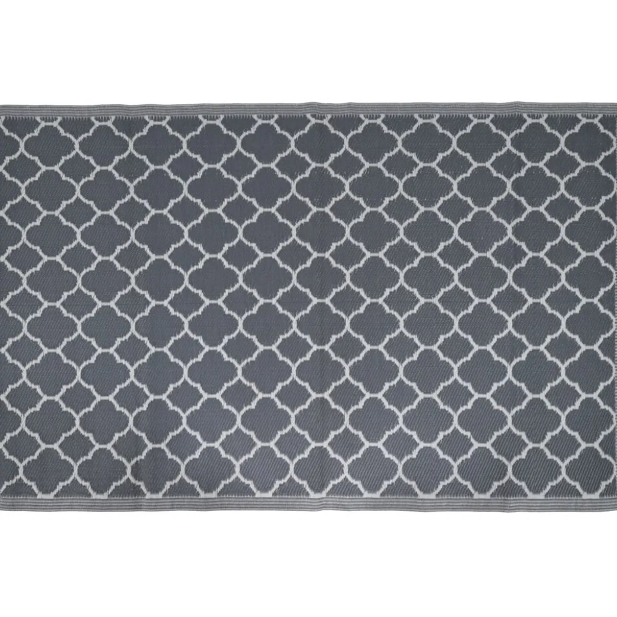 Tapis de jardin rectangulaire treillis marocain India gris et blanc 120x180cm