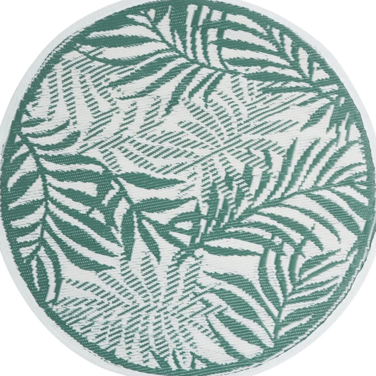 Tapis de jardin rond India feuillage exotique vert et blanc Ø100cm < Gifi Hot