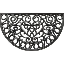 Tapis d'entrée caoutchouc forme demi-lune style fer forgé 45x75cm