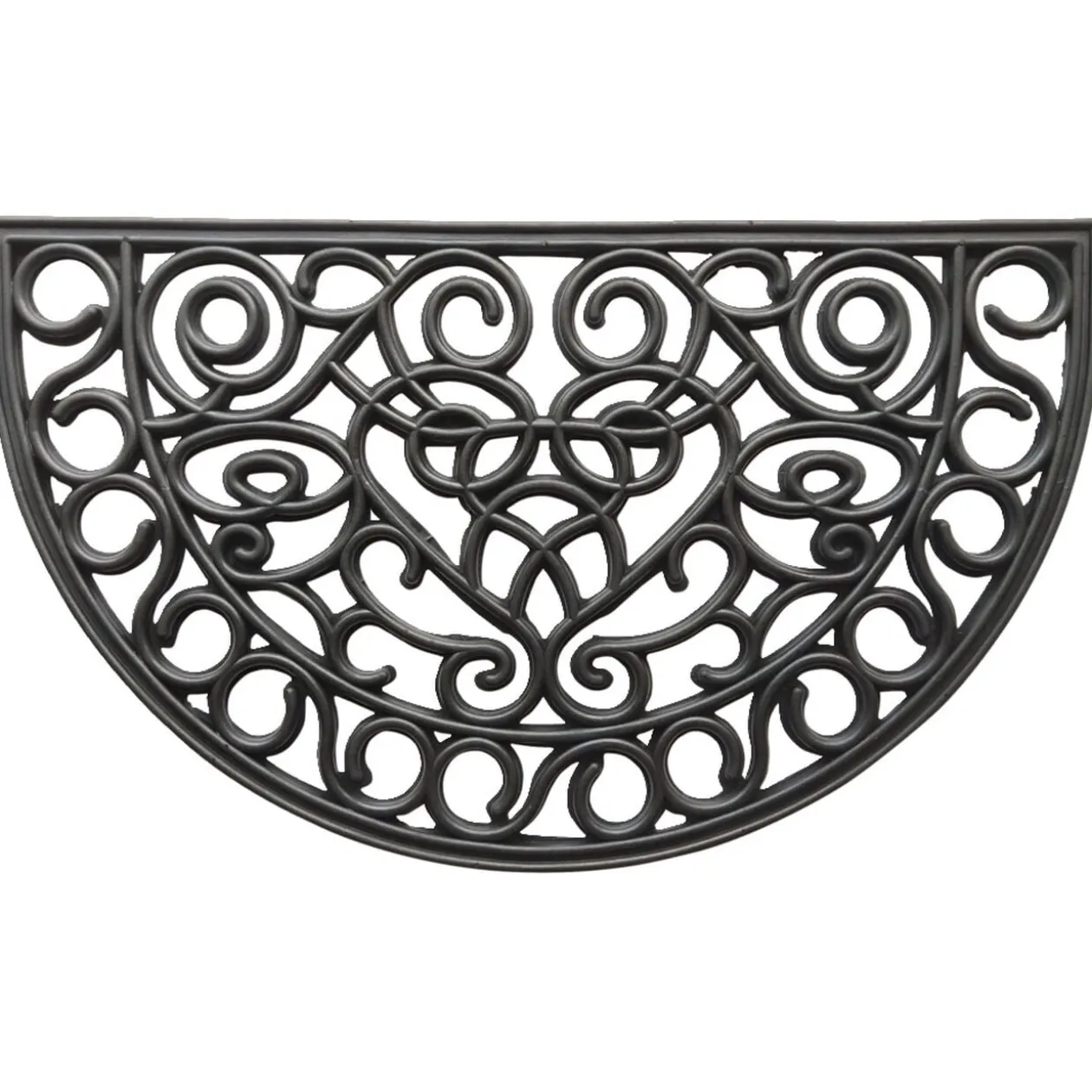 Tapis d'entrée caoutchouc forme demi-lune style fer forgé 45x75cm