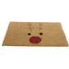 Tapis d'entrée Noël rectangulaire coco motifs renne nez rouge 40x60cm