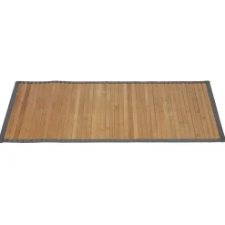 Tapis de salle de bain bambou marron à bordure grise