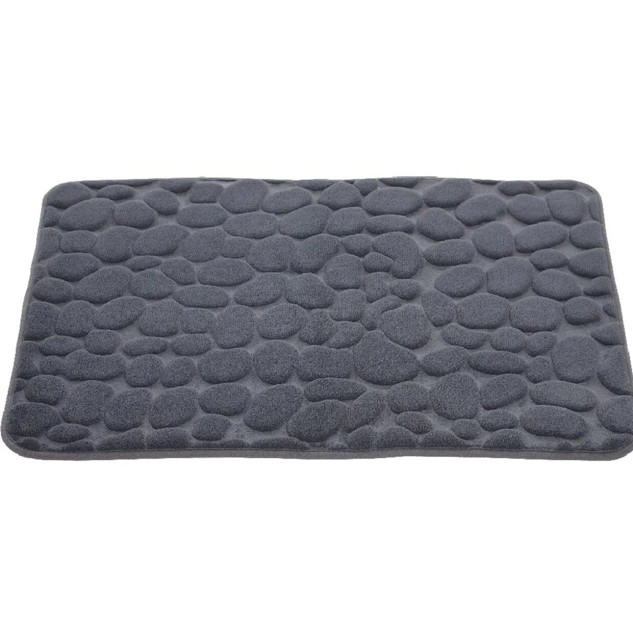 Tapis de salle de bain à mémoire de forme motif galet gris