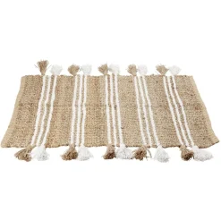Tapis en jute avec pompon blanc L60X90 cm