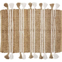 Tapis en jute avec pompon blanc L60X90 cm