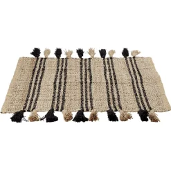 Tapis en jute avec pompon noir L60X90 cm