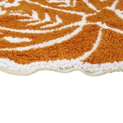 Tapis forme citrouille motif floral orange et blanc Ø60cm