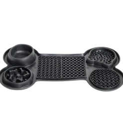 Tapis gamelle chien léchage et anti glouton forme os noir 37,8x22,3xH4cm < Gifi Best