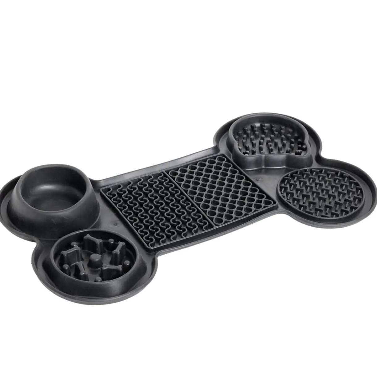 Tapis gamelle chien léchage et anti glouton forme os noir 37,8x22,3xH4cm < Gifi Best
