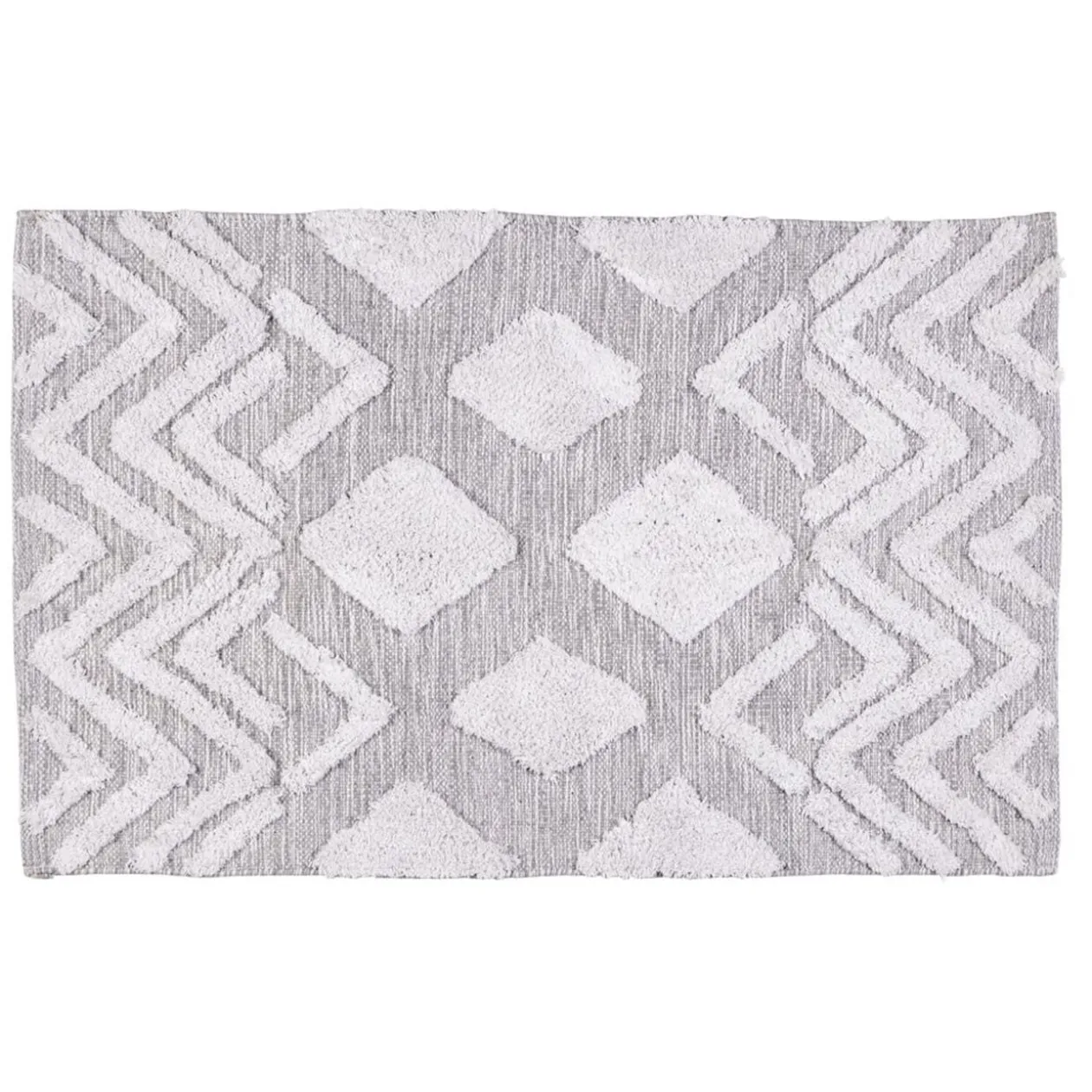 Tapis rectangulaire coton tufté gris 90x60 cm