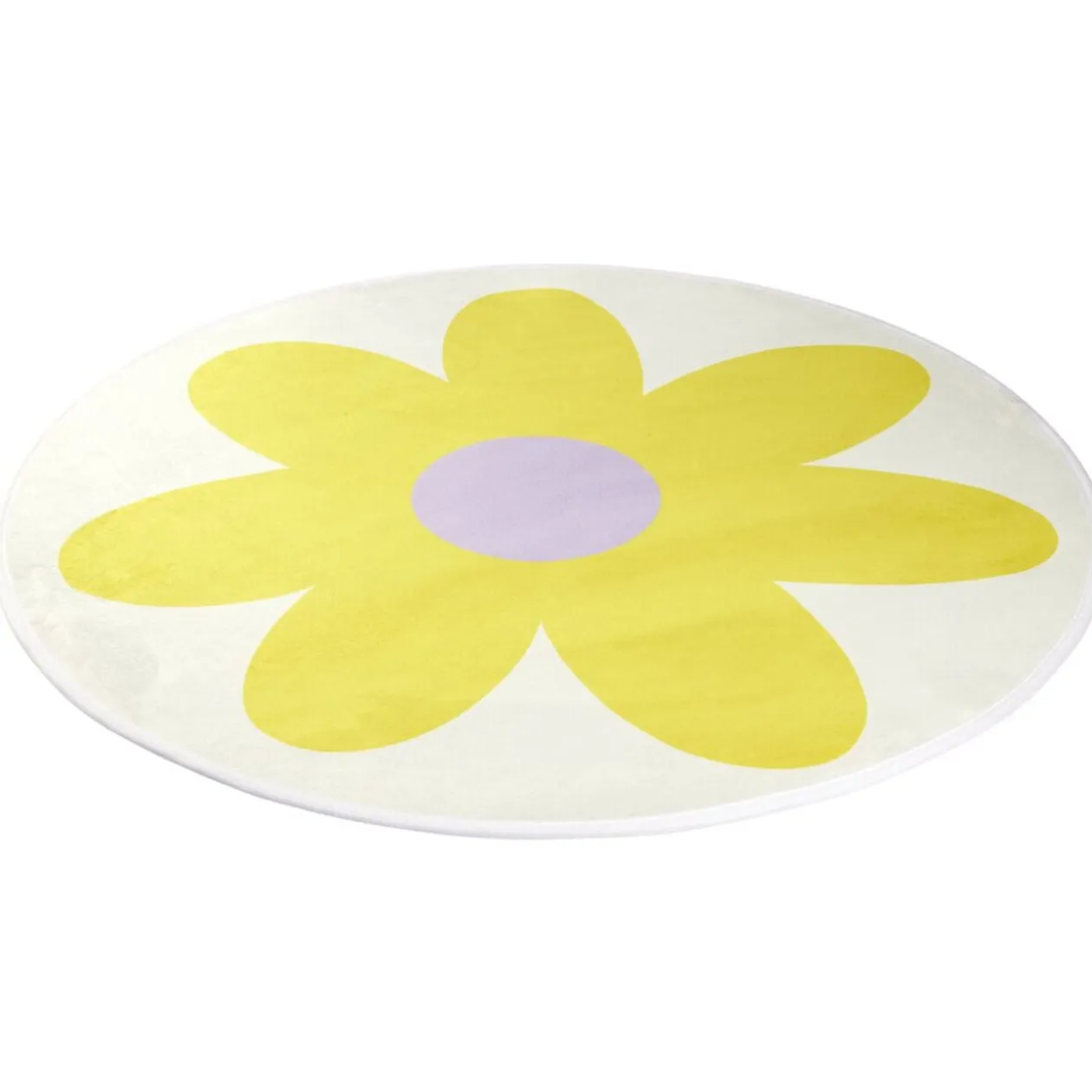Tapis rond blanc motif fleur Ø90cm (2 modèles jaune ou rose)