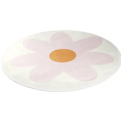 Tapis rond blanc motif fleur Ø90cm (2 modèles jaune ou rose)