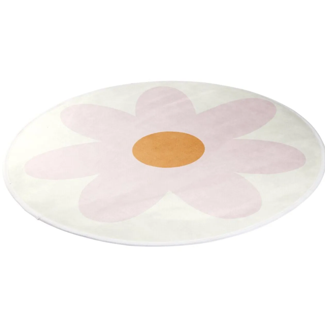 Tapis rond blanc motif fleur Ø90cm (2 modèles jaune ou rose)
