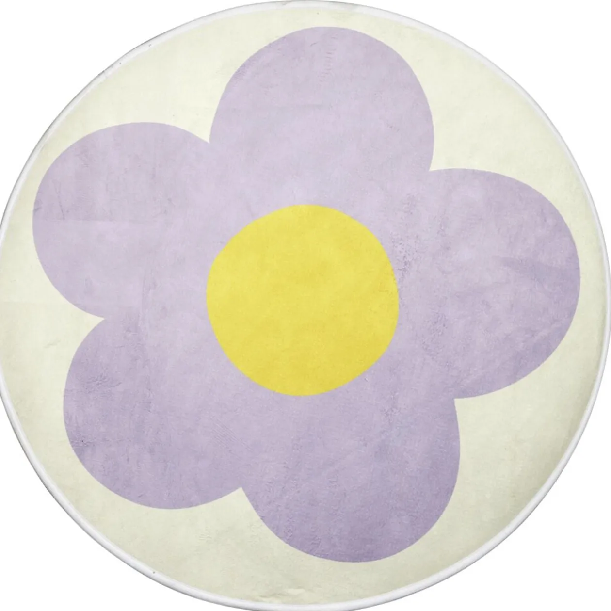 Tapis rond blanc motif marguerite Ø90cm (2 modèles violet ou rose)