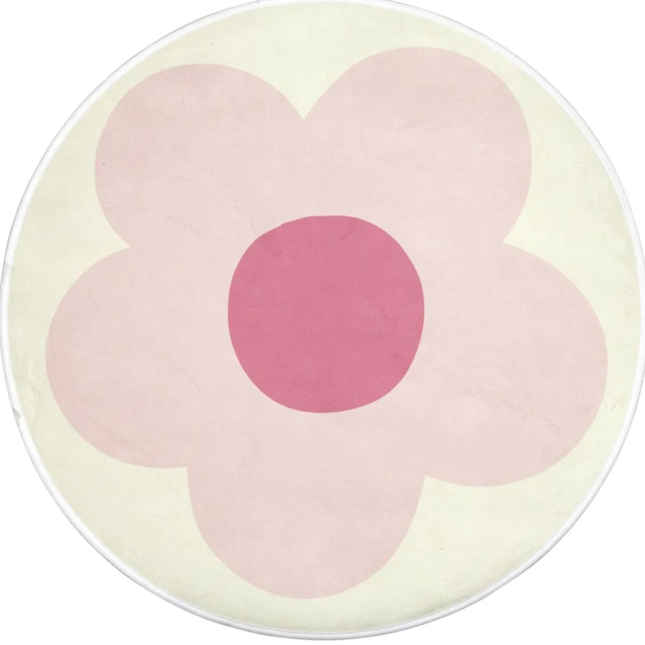 Tapis rond blanc motif marguerite Ø90cm (2 modèles violet ou rose)