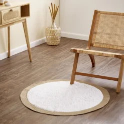 Tapis rond Ø90cm coton et polyester beige avec bord jute naturel < Gifi Sale