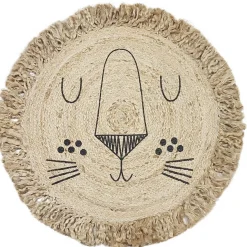 Tapis rond en jute avec franges design Lion Ø90 cm