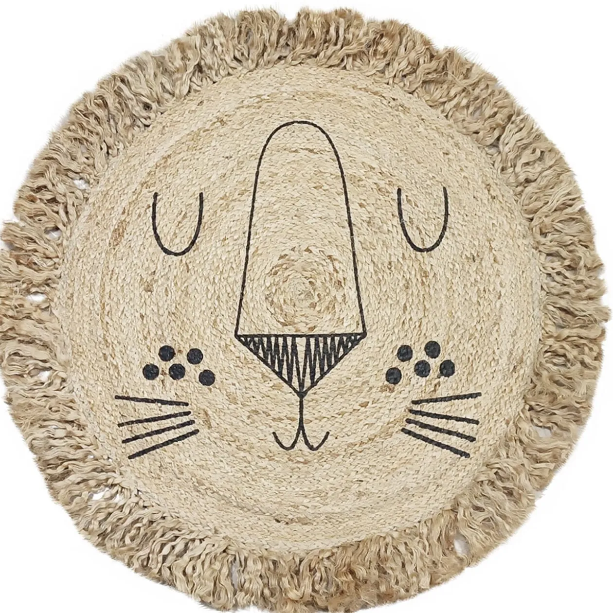 Tapis rond en jute avec franges design Lion Ø90 cm