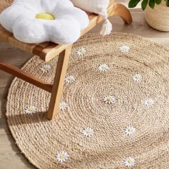 Tapis rond en jute Ø90cm motif marguerites