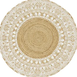 Tapis rond jute motif contour blanc