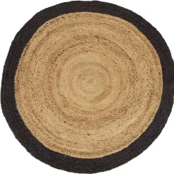 Tapis rond jute naturel contour noir
