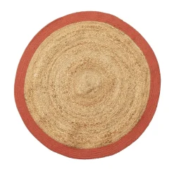 Tapis rond jute naturel contour terracotta Ø90cm