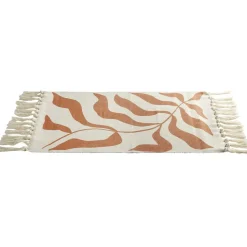 Tapis salle de bain à franges motif feuillage blanc écru et marron 45x70cm < Gifi Hot