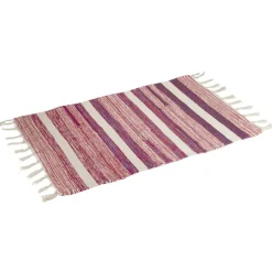 Tapis tressé à franges rayure beige et rouge 100% coton 40x60cm < Gifi Hot