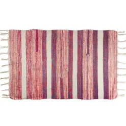 Tapis tressé à franges rayure beige et rouge 100% coton 40x60cm < Gifi Hot