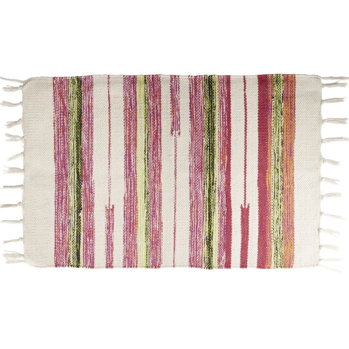 Tapis tressé à franges rayure beige et rouge 100% coton 40x60cm < Gifi Hot