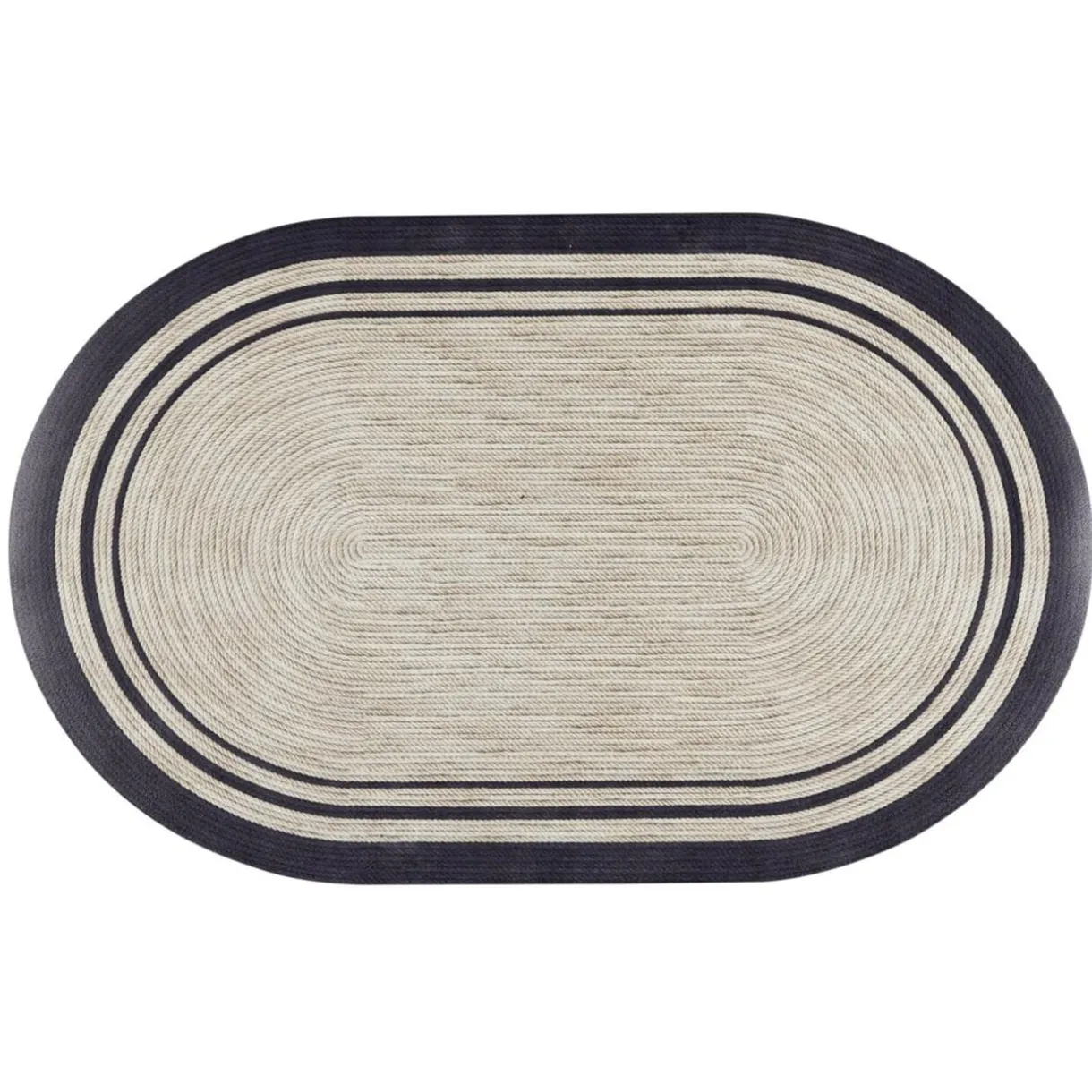 Tapis vinyle ovale imprimé tressé naturel et noir 38x60cm < Gifi Discount