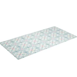 Tapis vinyle rectangulaire motif carreau de ciment beige et bleu 50x100cm
