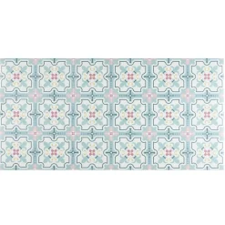 Tapis vinyle rectangulaire motif carreau de ciment beige et bleu 50x100cm