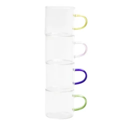 Tasse à café x4 en verre anse colorée Ø5xH5cm