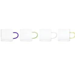 Tasse à café x4 en verre anse colorée Ø5xH5cm