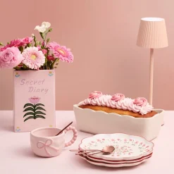 Tasse dolomite motif noeud anse façon perle blanc et rose Ø10xH7cm < Gifi Outlet