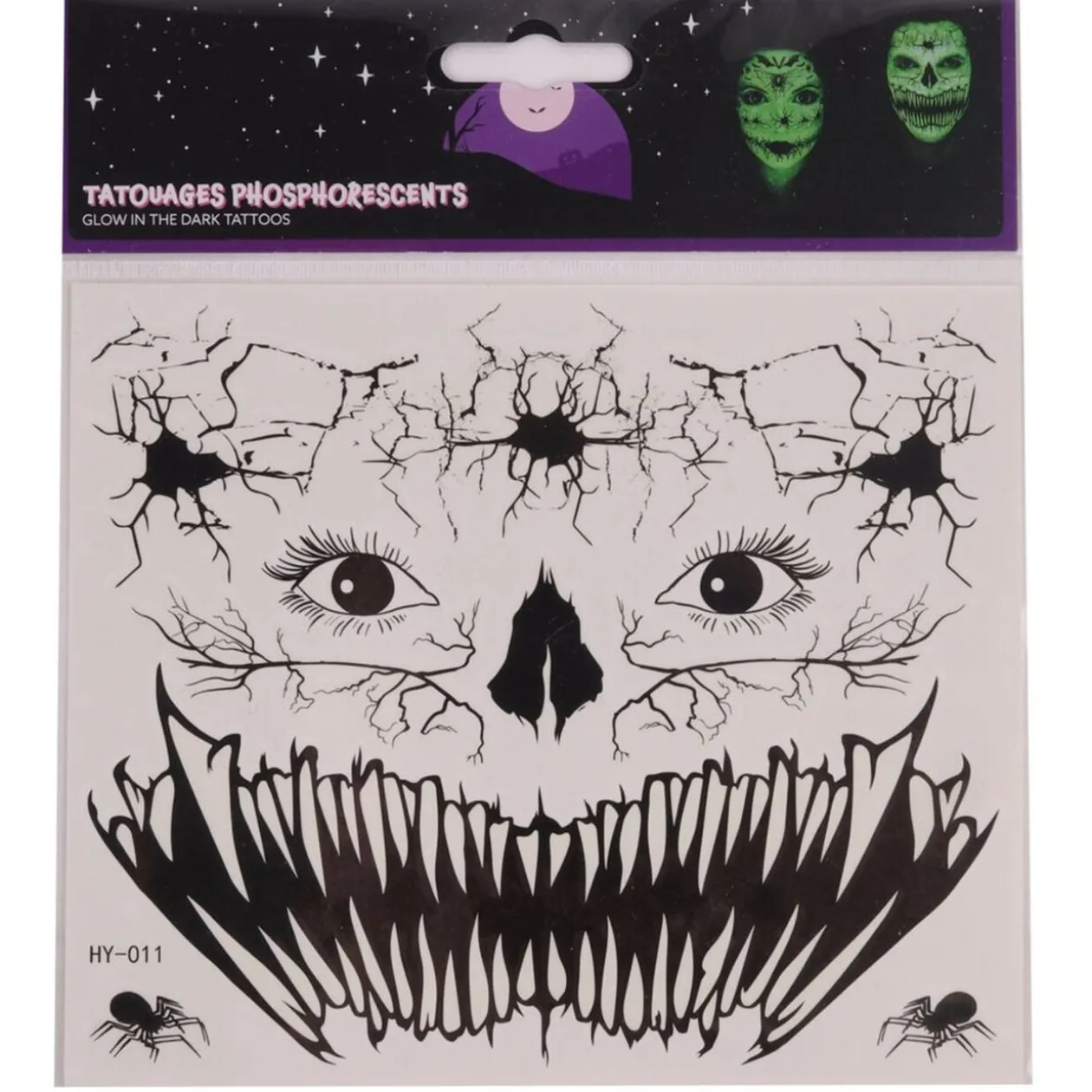 Tatouage Halloween phosphorescent noir (2 modèles)
