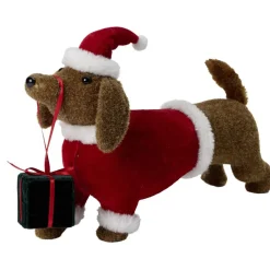 Teckel de Noël à poser marron et rouge L32cm < Gifi Sale