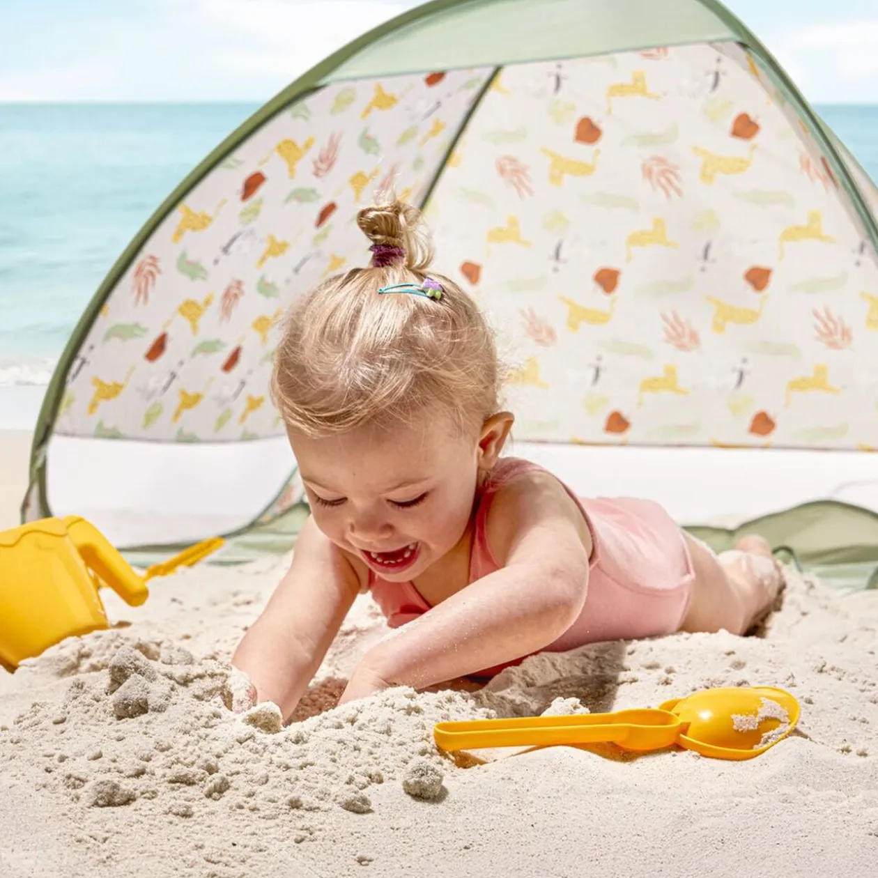 Tente de plage pop-up enfant blanc motif animaux 120x96xH85cm