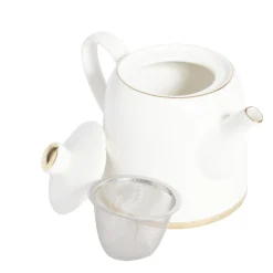 Théière 1L faïence blanc et doré Ø12xH15xm