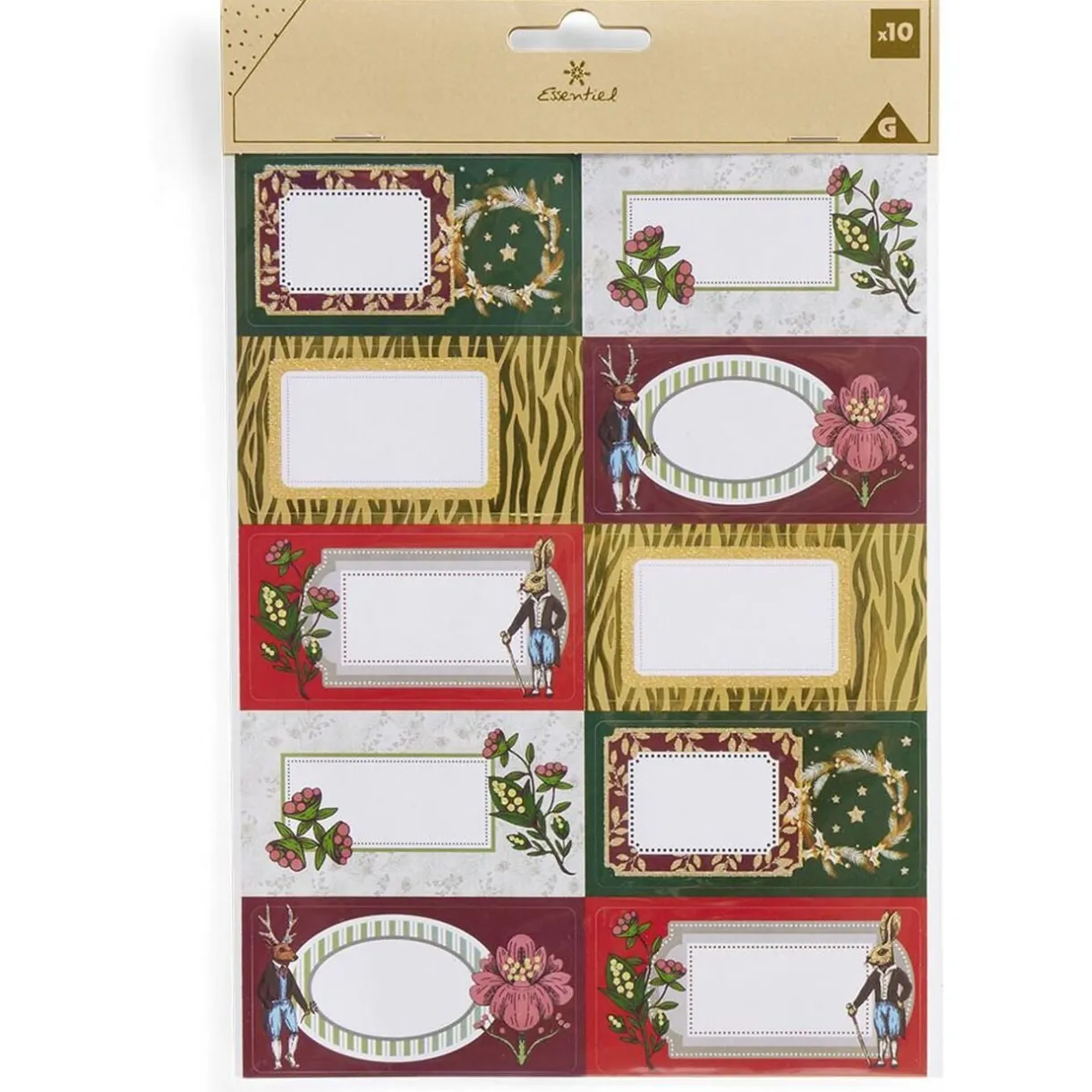 Étiquette cadeau autocollante Noël fleurs vintage lapin 4x8cm x10 < Gifi Online