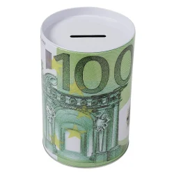 Tirelire cylindrique motif billet de banque